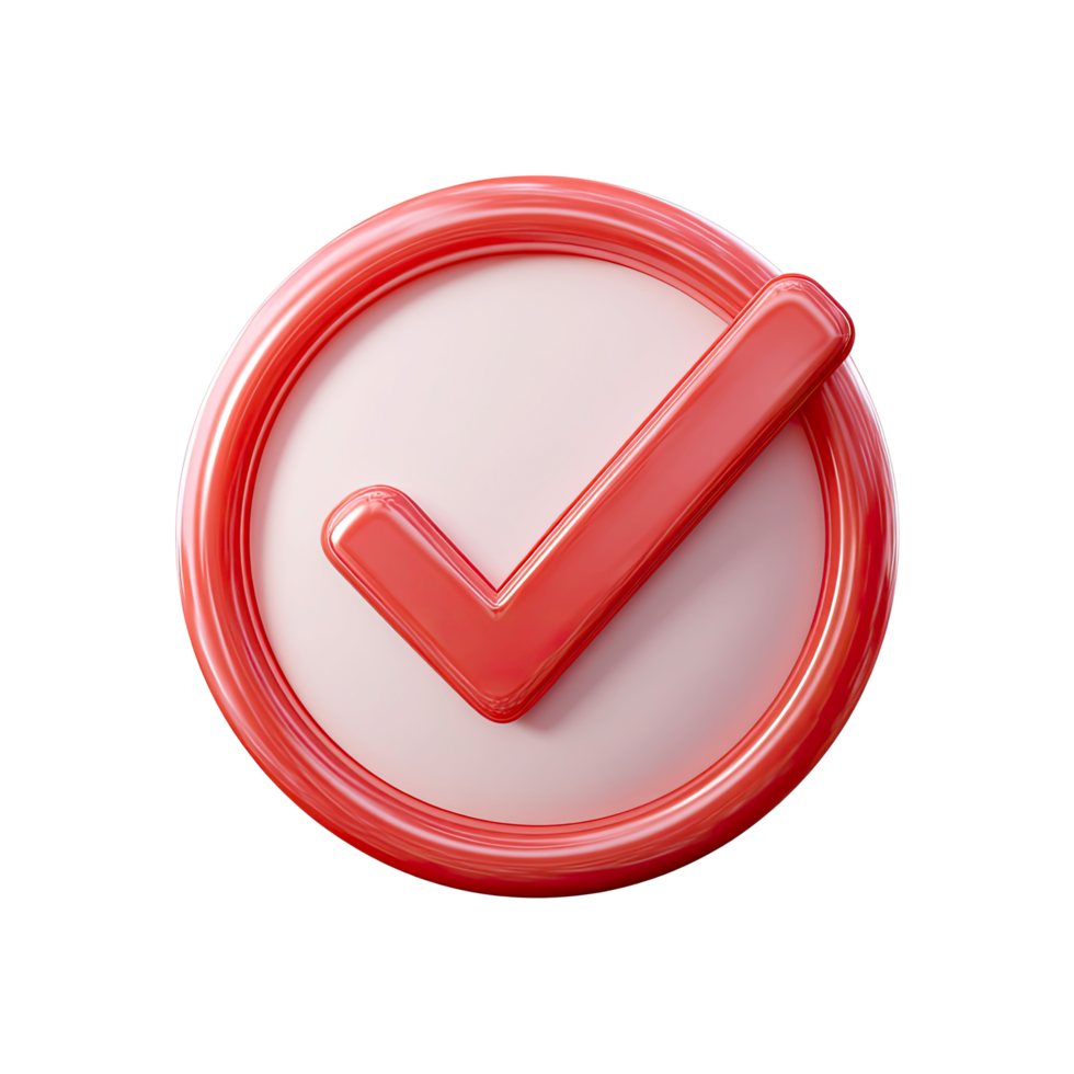 Red Check Mark in Circle Glossy Finish Isolated on Transparent Background png