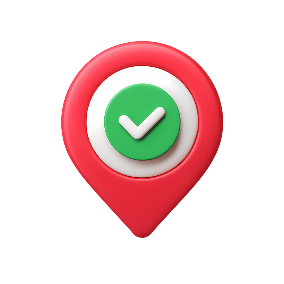 Red Location Pin with Green Check Mark on Transparent Background rendering png