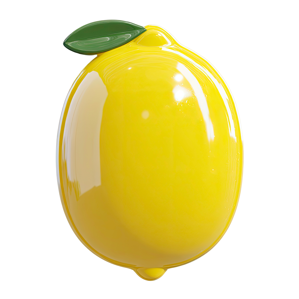 Shiny Yellow Lemon with Green Leaf Isolated on Transparent Background glossy png