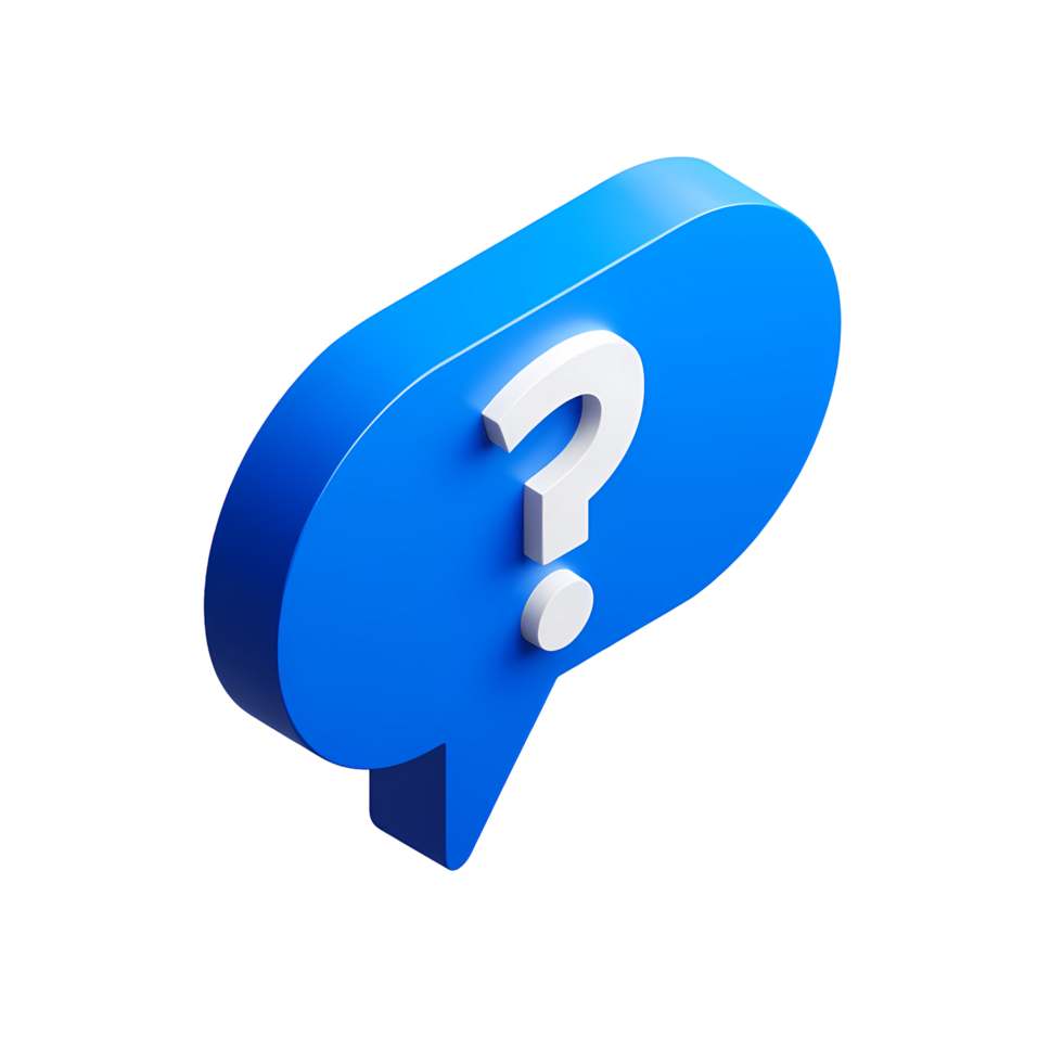 Blue Speech Bubble with White Question Mark 3D Rendered Illustration for Information and Support png