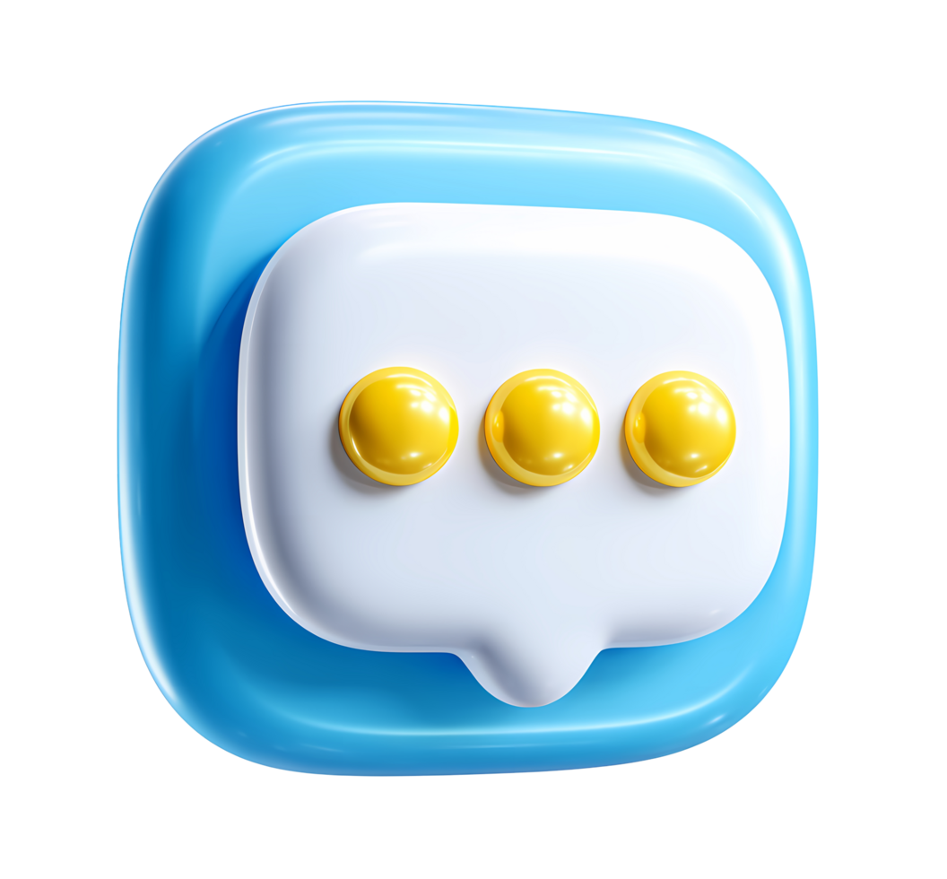 3D Blue and White Chat Bubble with Yellow Dots Icon png