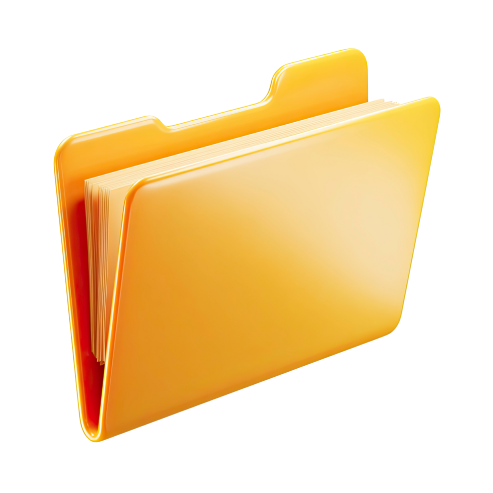Realistic yellow folder icon with documents inside isolated on a white background png