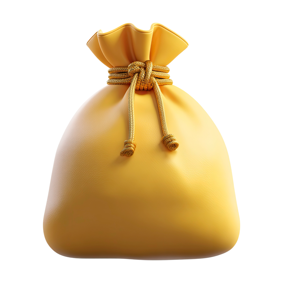 Gold sack with tied rope on transparent background for design work png