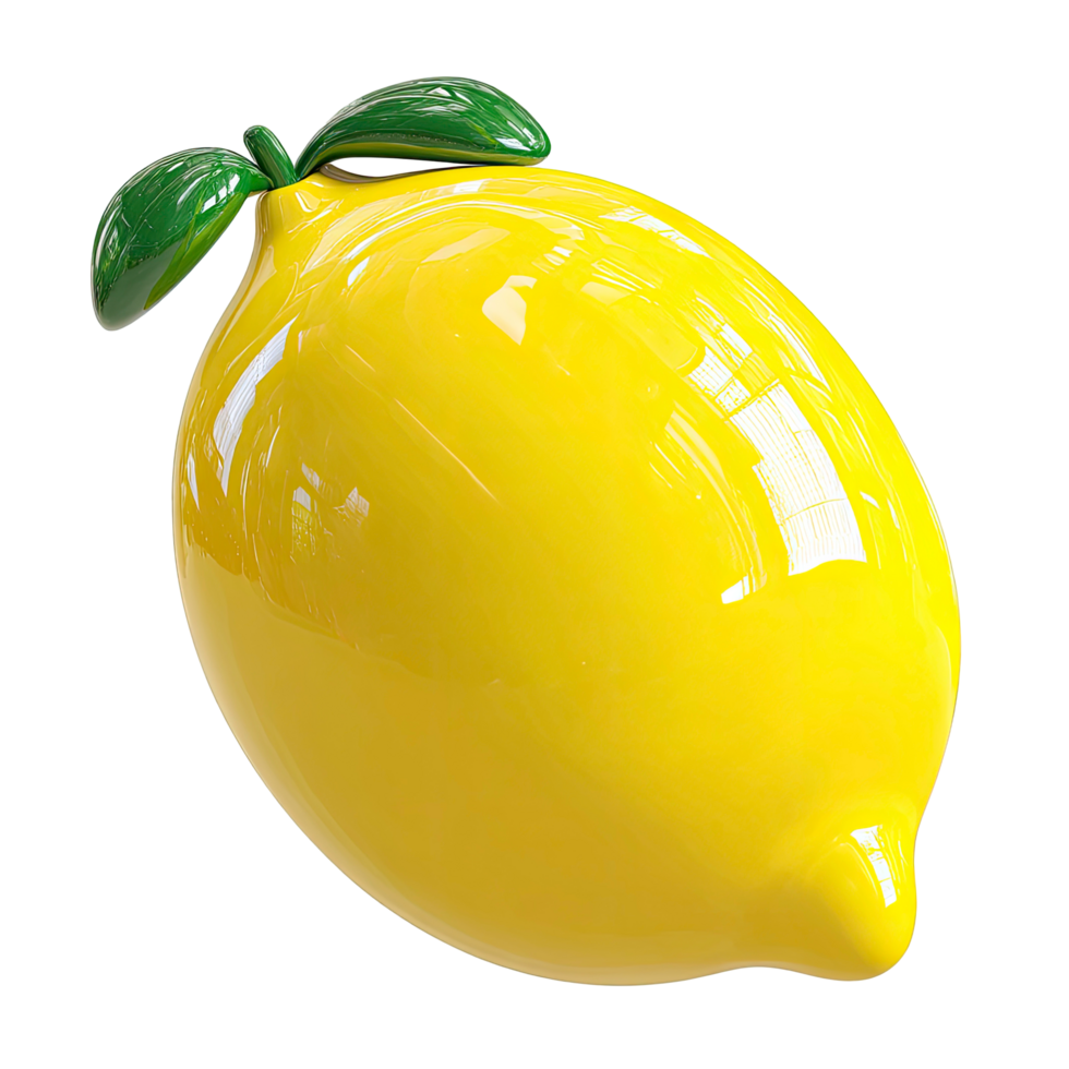 Shiny Yellow Lemon with Green Leaves Isolated on Transparent Background vibrant png