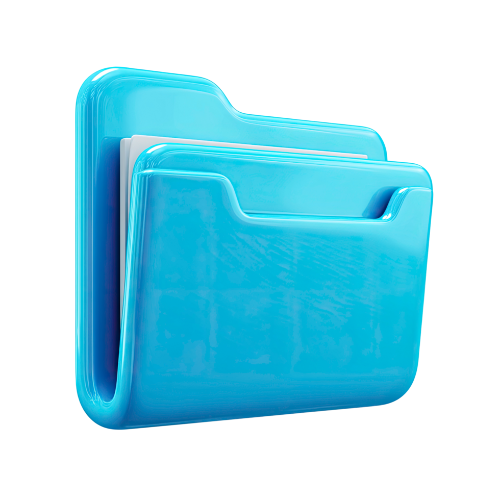 Glossy Blue Folder Icon for File Management on Transparent Background glossy png