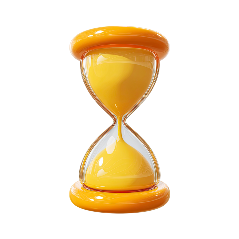 Shiny orange hourglass with yellow sand on transparent background glossy sand png