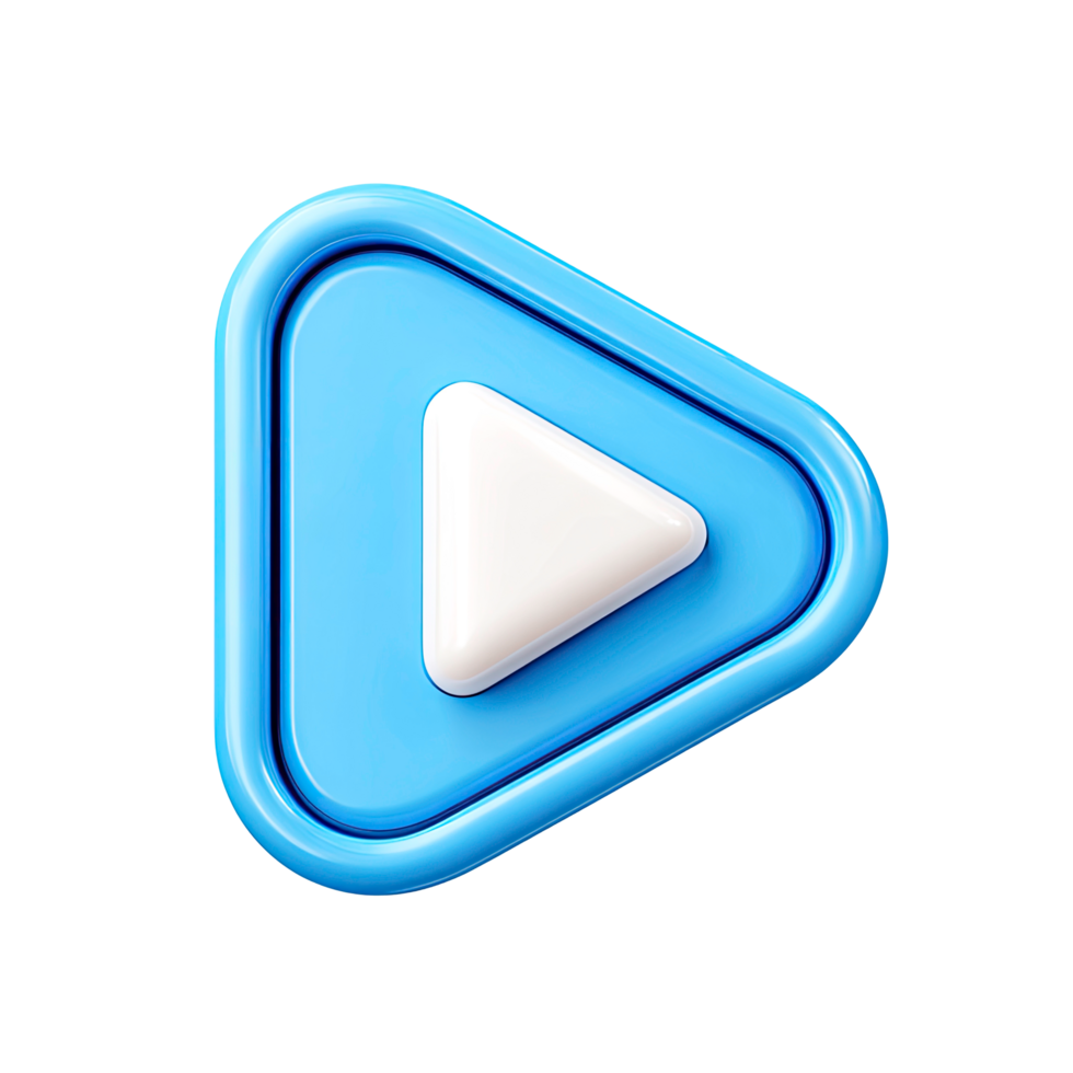 Blue Play Button Icon with White Triangle on Transparent Background glossy png