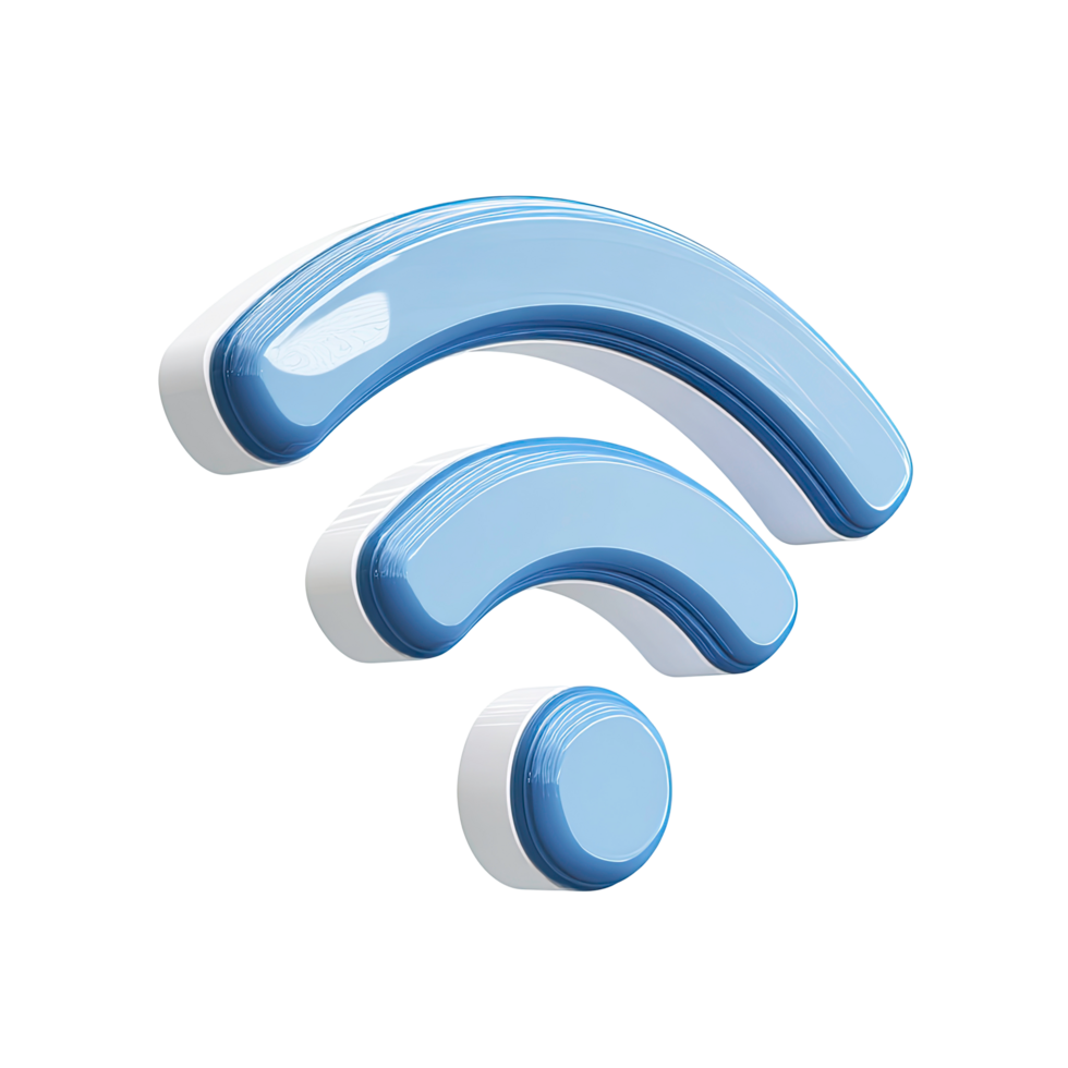 Blue and White Glossy Wifi Icon on Transparent Background glossy blue png