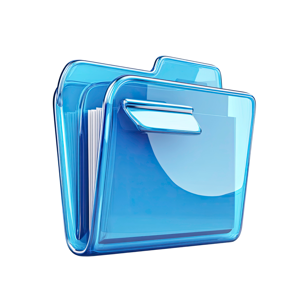 Translucent Blue Folder Icon with Papers on Transparent Background translucent blue png