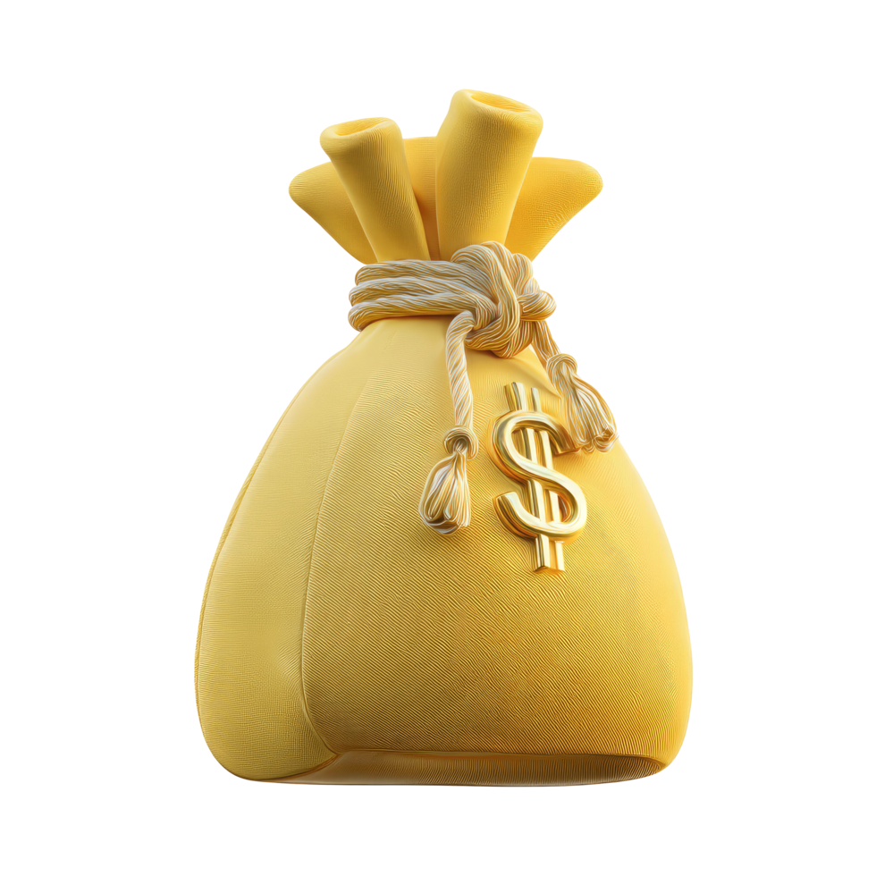 Golden money bag with dollar sign on transparent background render png