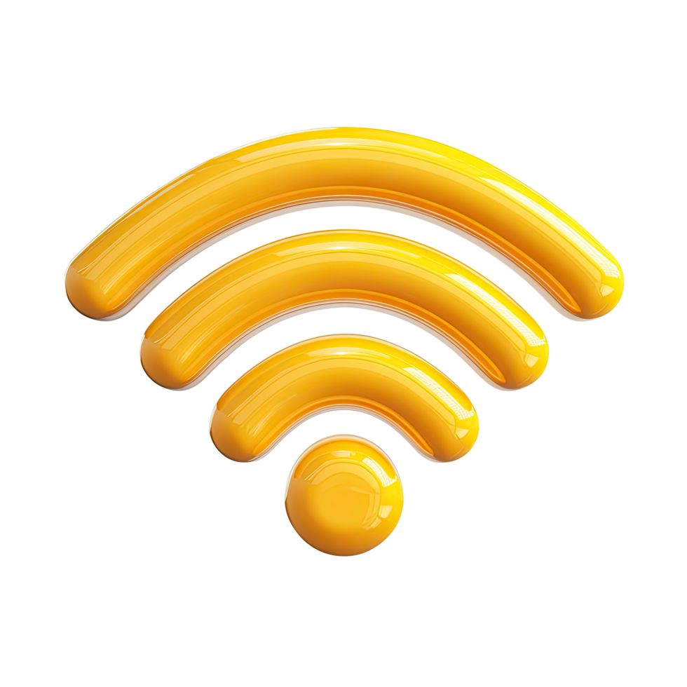 Glossy yellow wifi signal icon with three bars on transparent background png