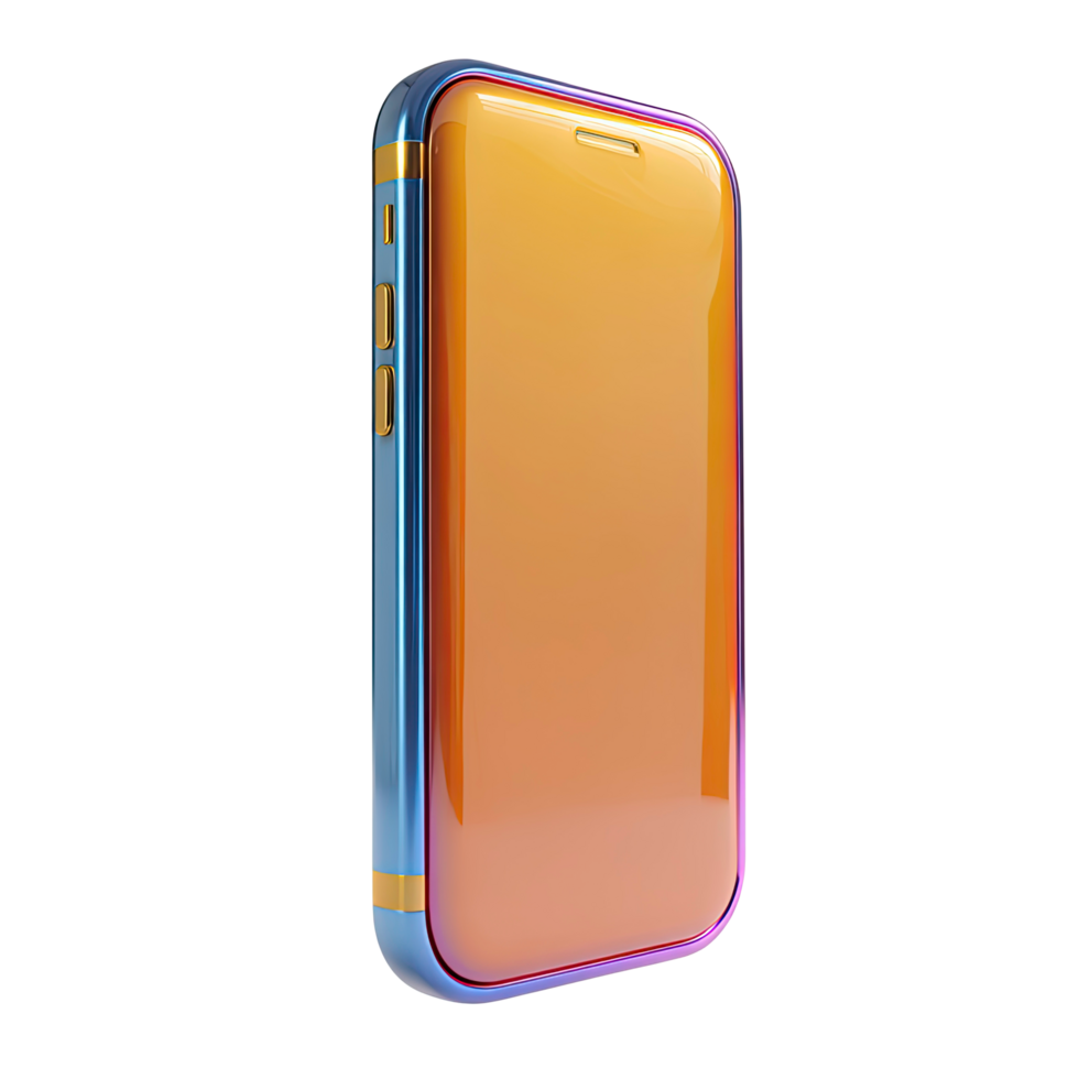 Shiny Orange Smartphone with Blue Frame on Transparent Background sleek orange png