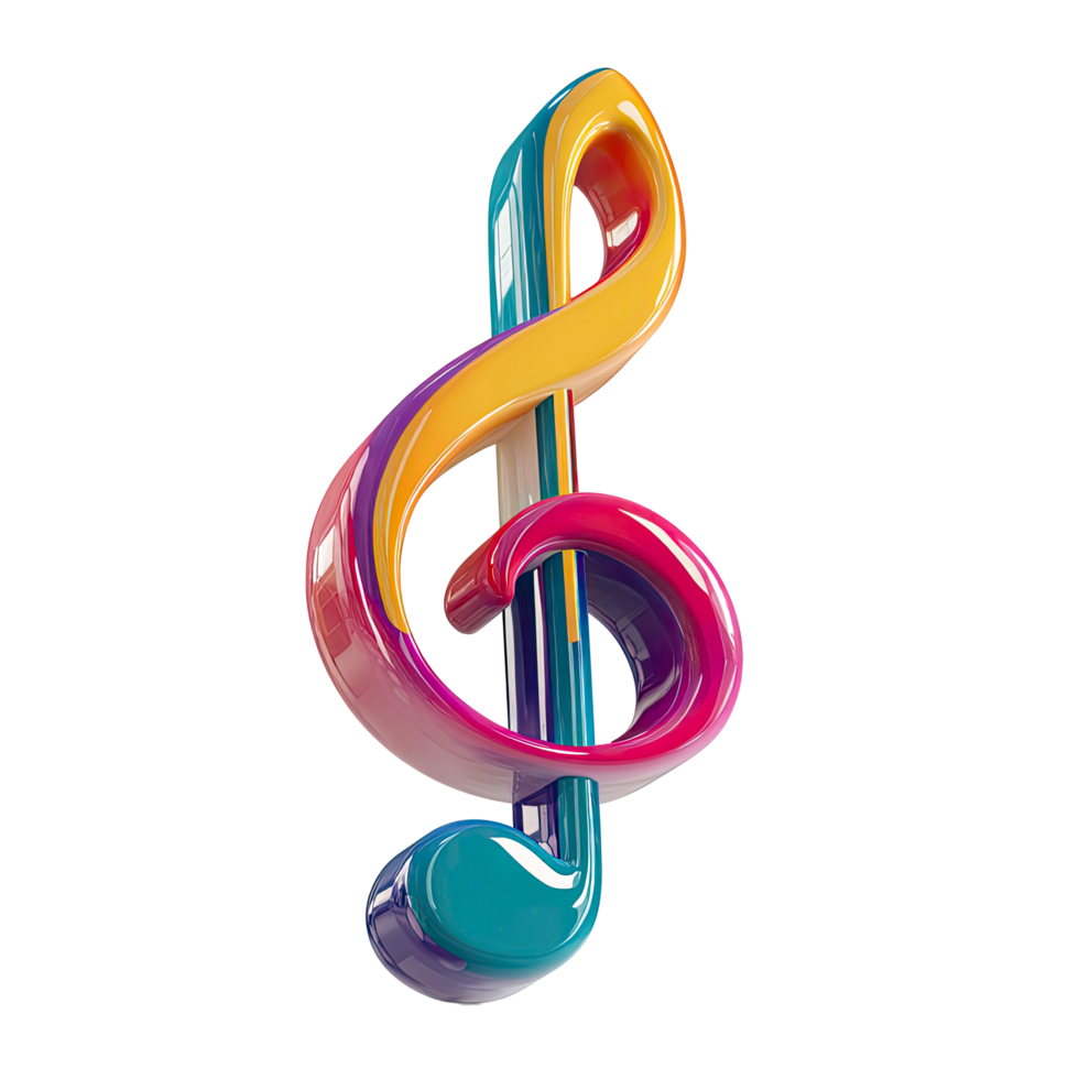 Colorful Treble Clef Musical Note Render on Transparent Background vibrant glossy png