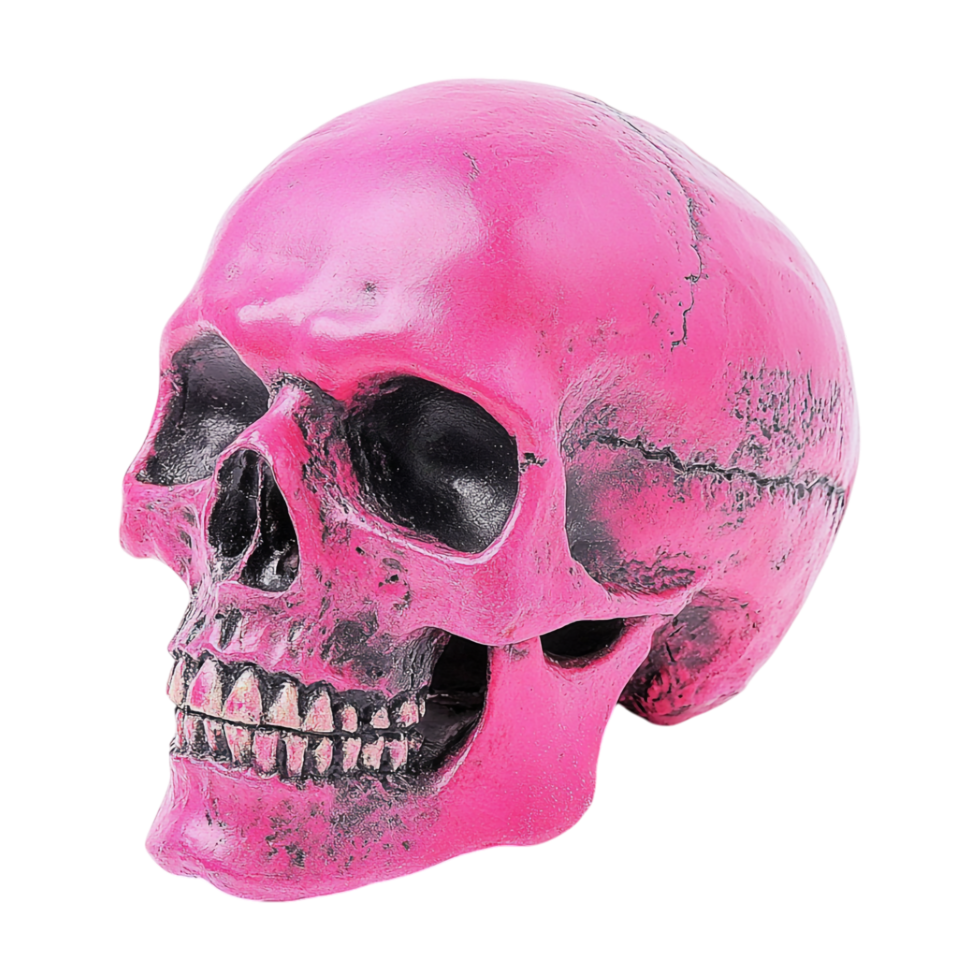 a pink skull on a transparent background png
