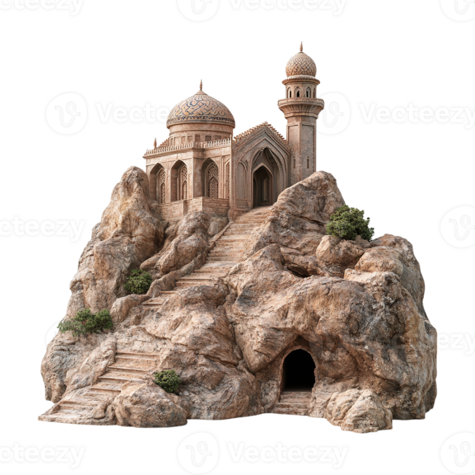islamic mosque on rock, isolated on transparent background png