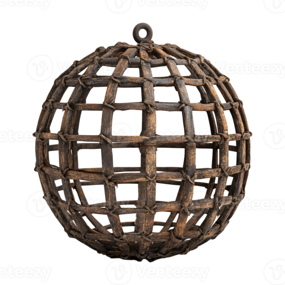 a wooden ball with a cage on it png