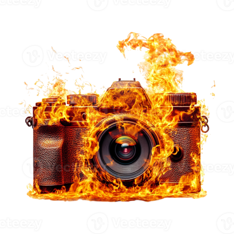 a camera with fire on it, png