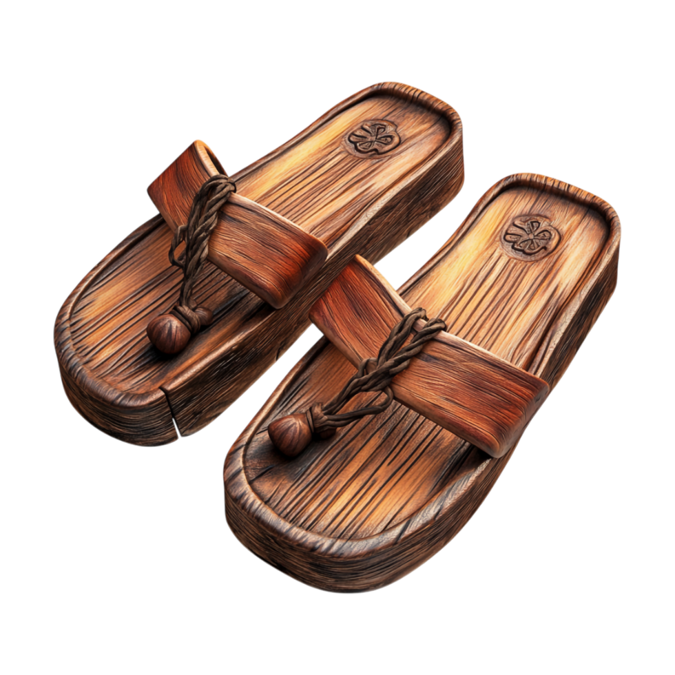 a pair of wooden slippers on a transparent background png