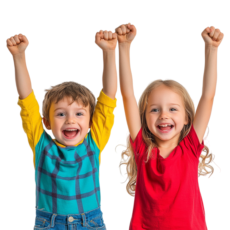 two children raising their arms in the air png