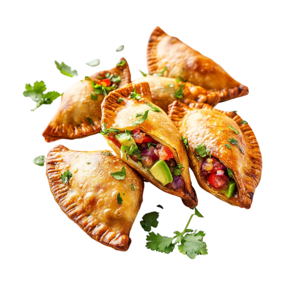 a group of empanadas with vegetables and herbs png