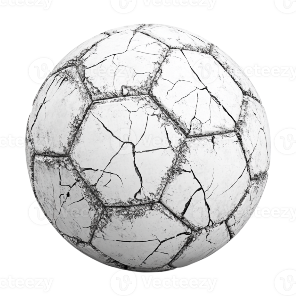 a soccer ball with cracks on it, on a transparent background png