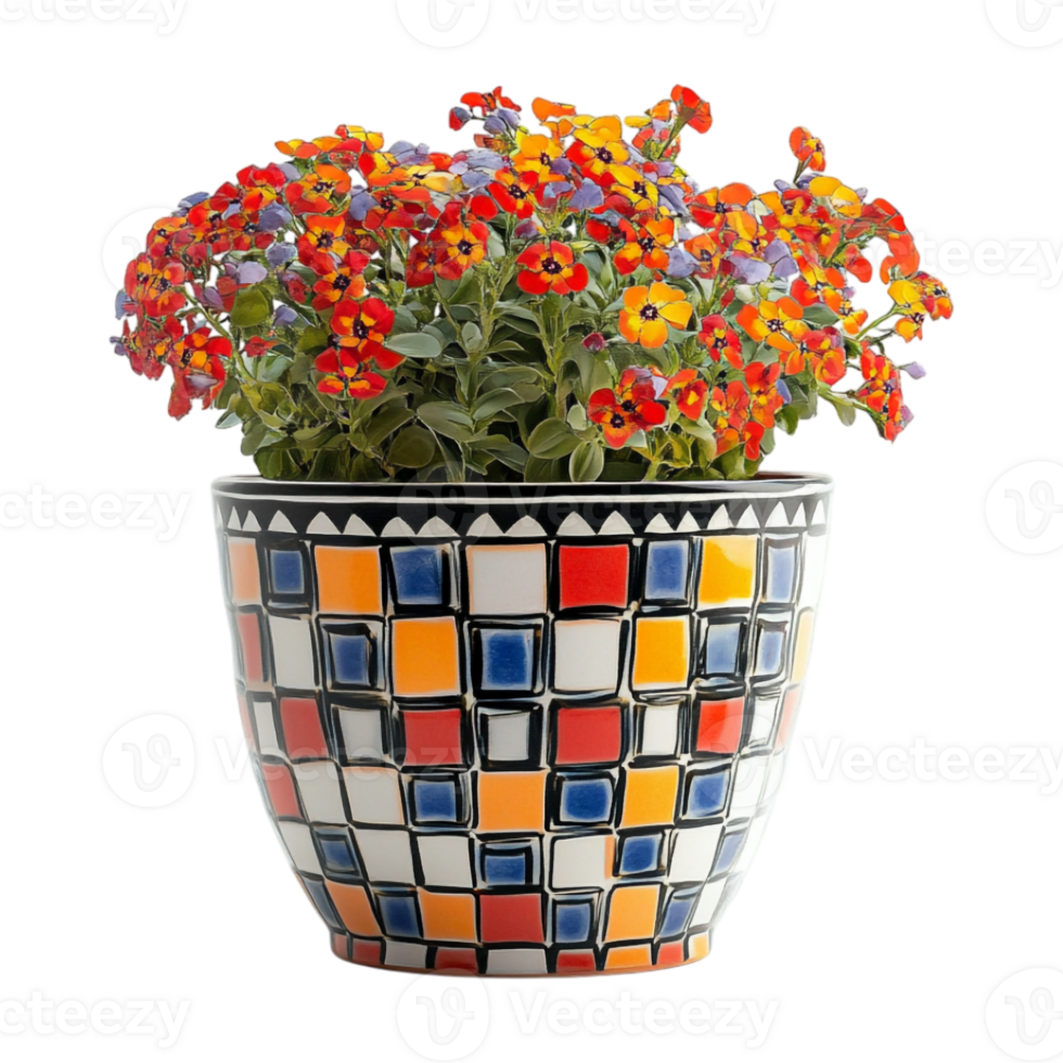 a colorful pot with flowers on a transparent background png