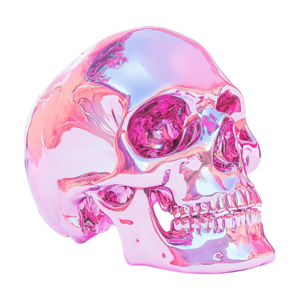 a pink and blue skull on a transparent background png