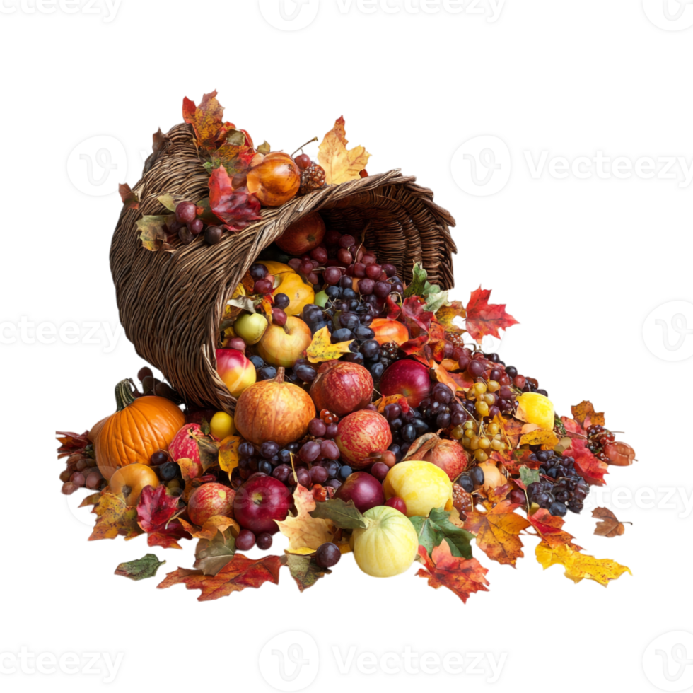 thanksgiving cornucopia of autumn fruits and vegetables png