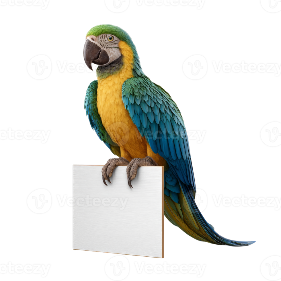 Colorful parrot holding blank sign for custom message or design png