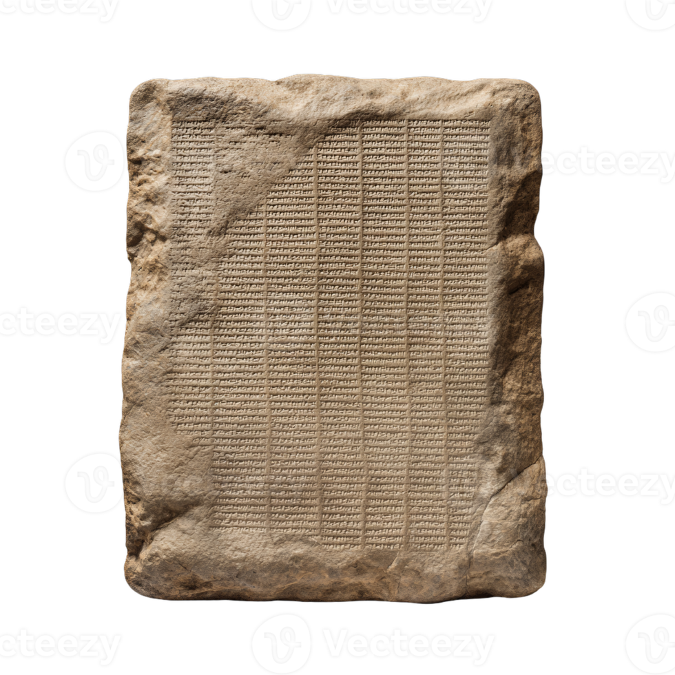 Ancient clay stone tablet with cuneiform script for historical analysis and research png