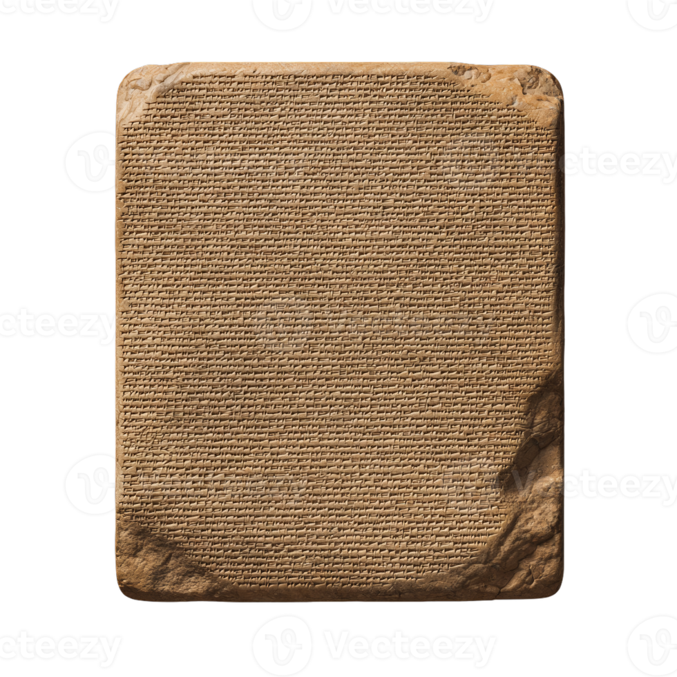 Ancient rectangular clay stone tablet for cuneiform writing - historical artifact for educational and display purposes png