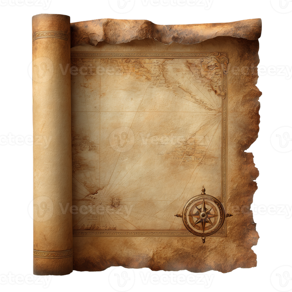 Blank vintage treasure map on aged brown parchment for adventure themes and historical design projects png