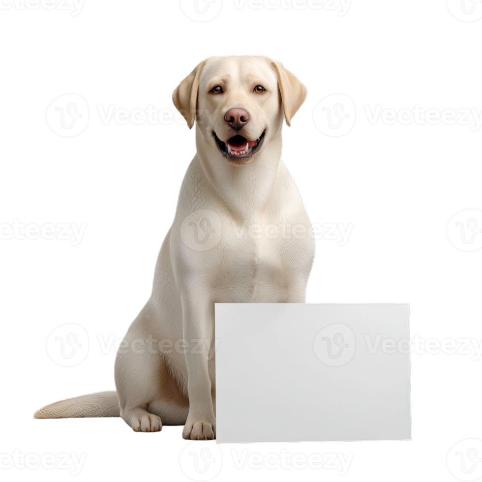 Photorealistic yellow labrador retriever with blank sign for custom design and print uses png