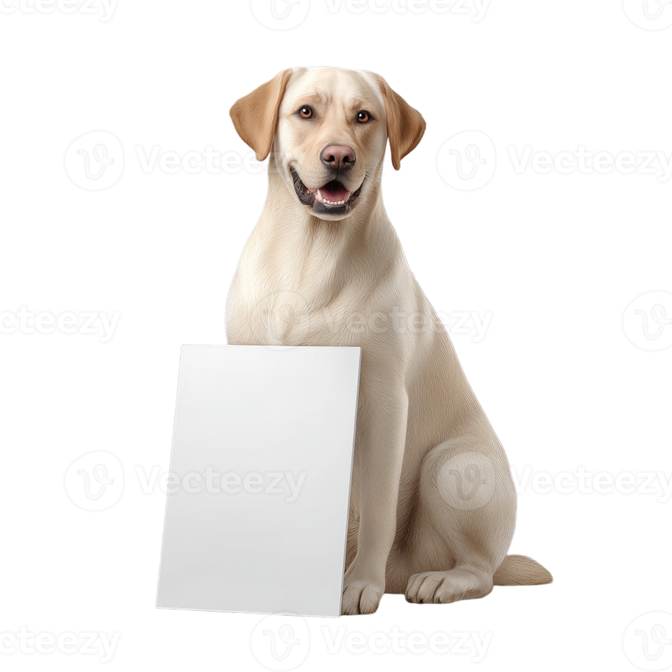 Photorealistic spotted labrador retriever with blank sign for custom design and promotion png