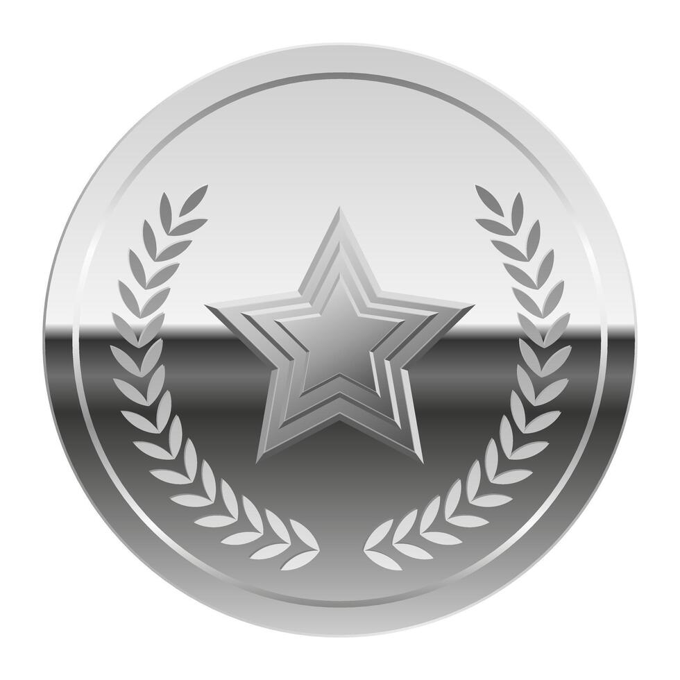 Silver glossy mirror medal for game and sport with star vector