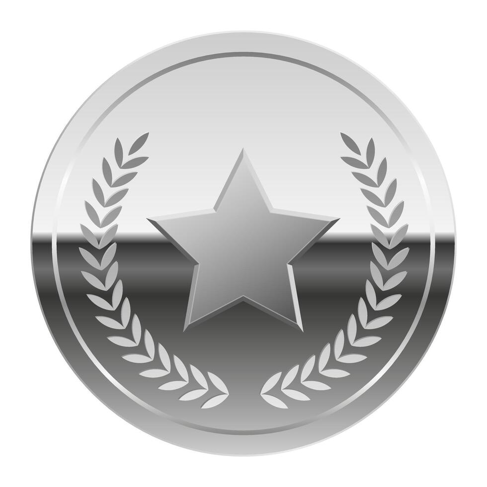 Silver glossy metal medal for game and sport with star vector