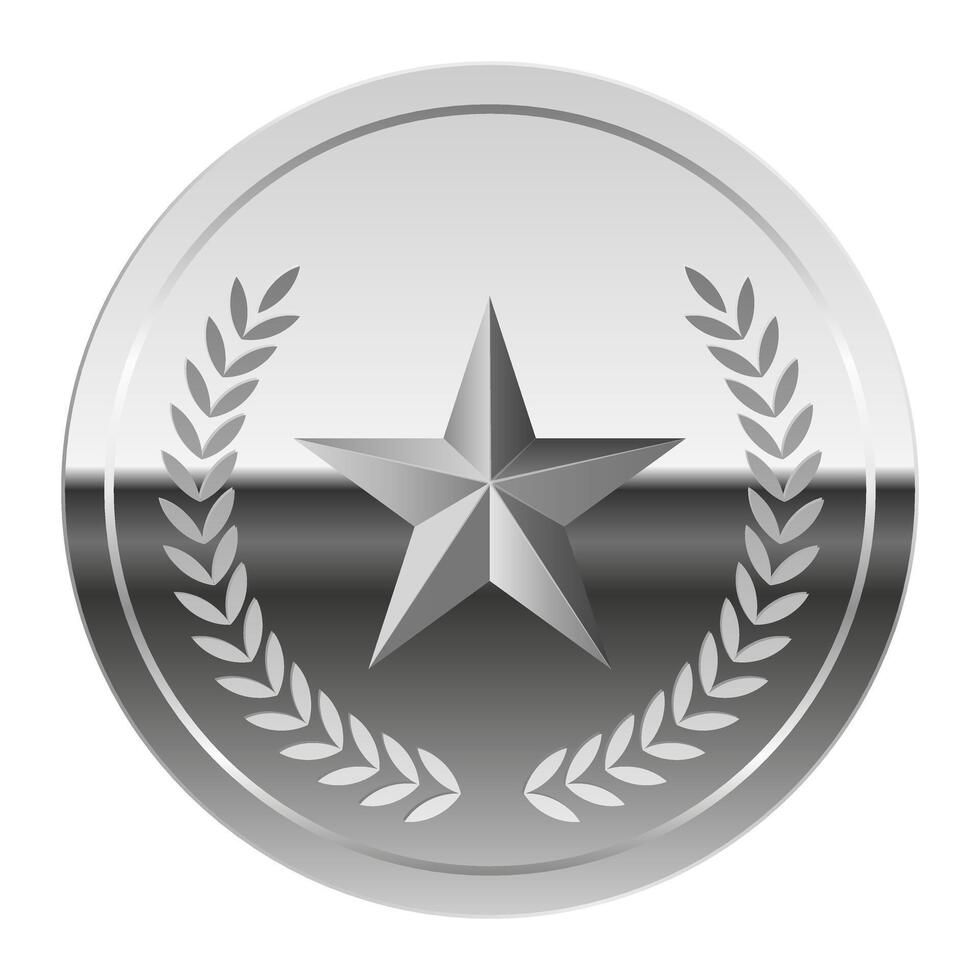 Silver glossy medal for game and sport with star vector