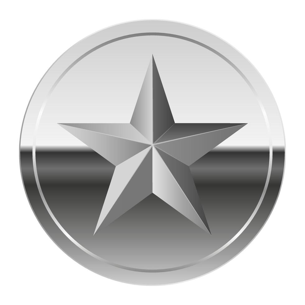 Silver glossy mirror metal medal for game and sport with star vector