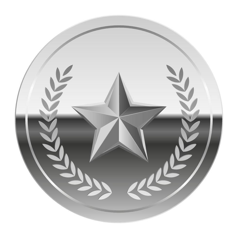 Silver glossy mirror medal and star for game and sport vector