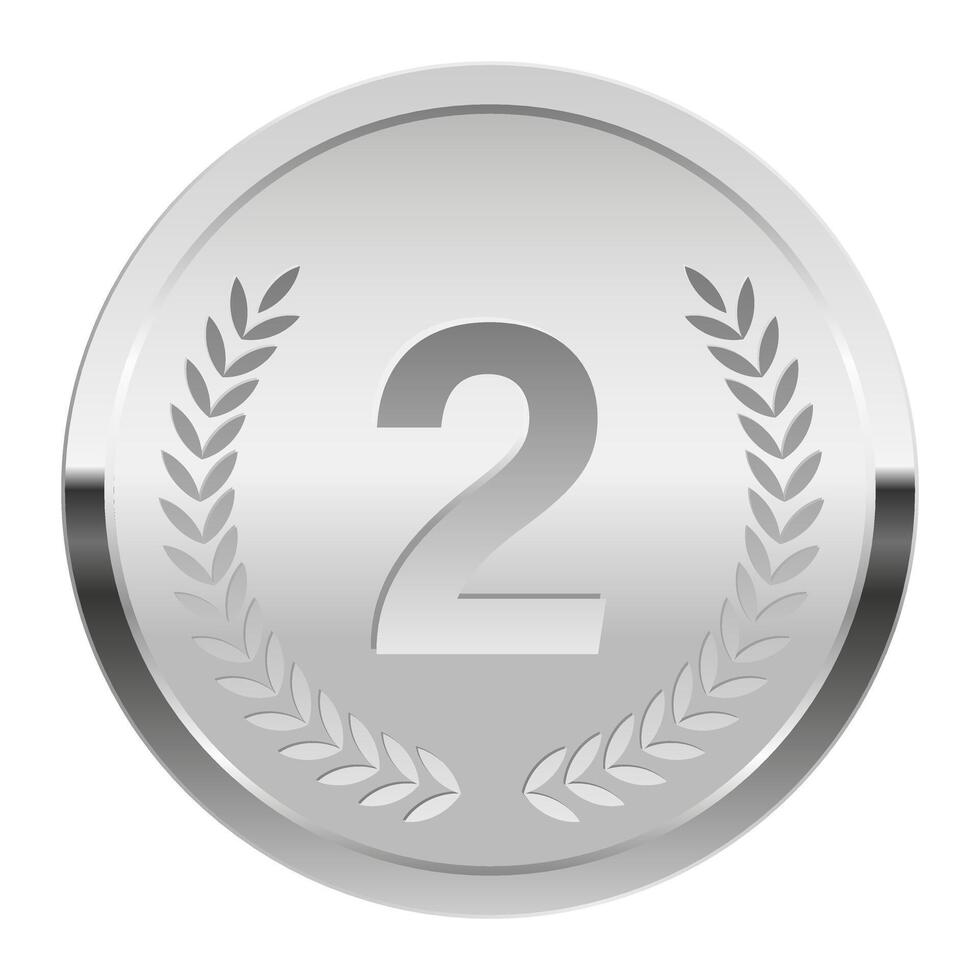 Silver medal for sport and games with number two vector