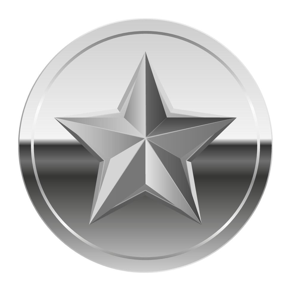 Silver glossy mirror medal for game and sport with big star vector