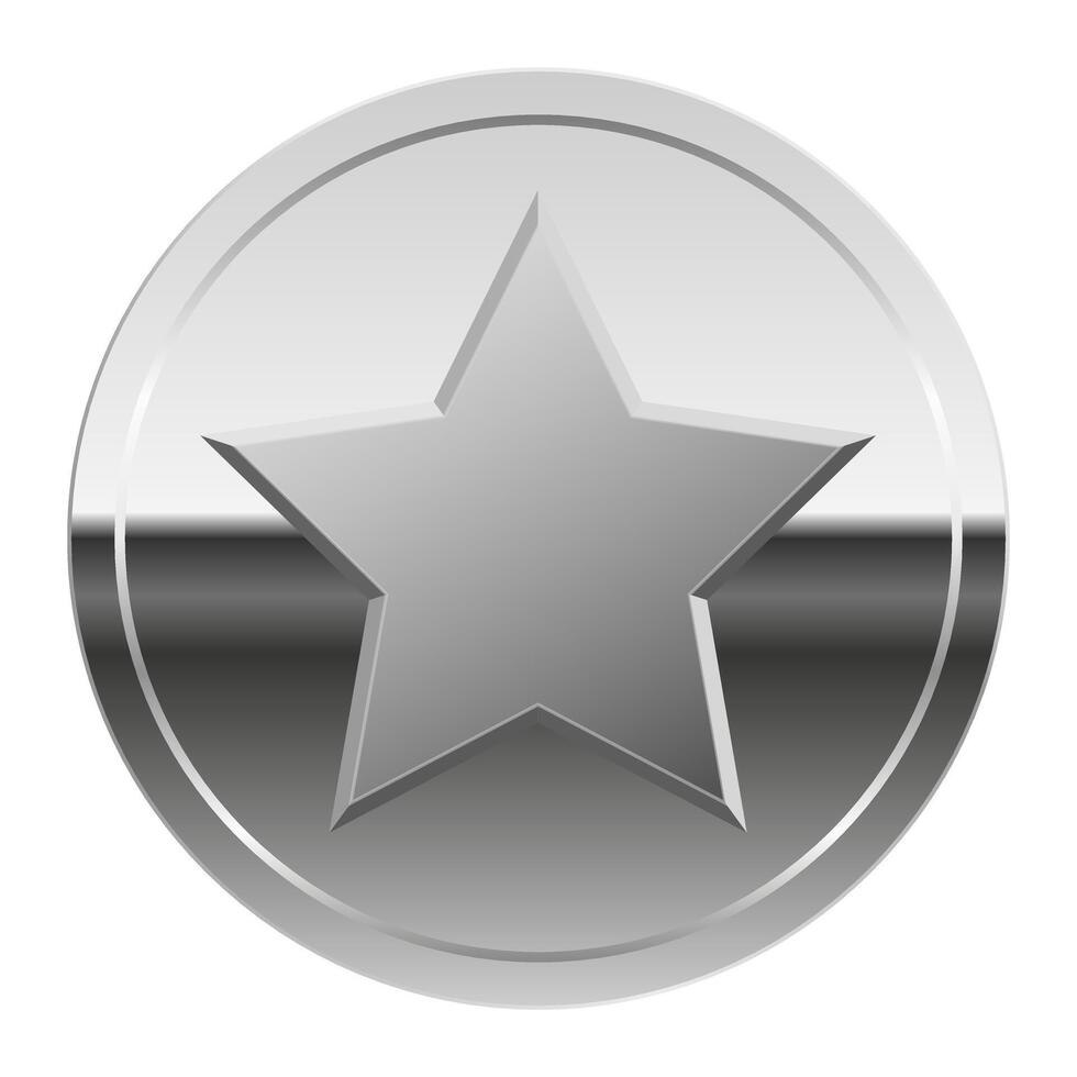 Silver mirror medal for game and sport with star vector