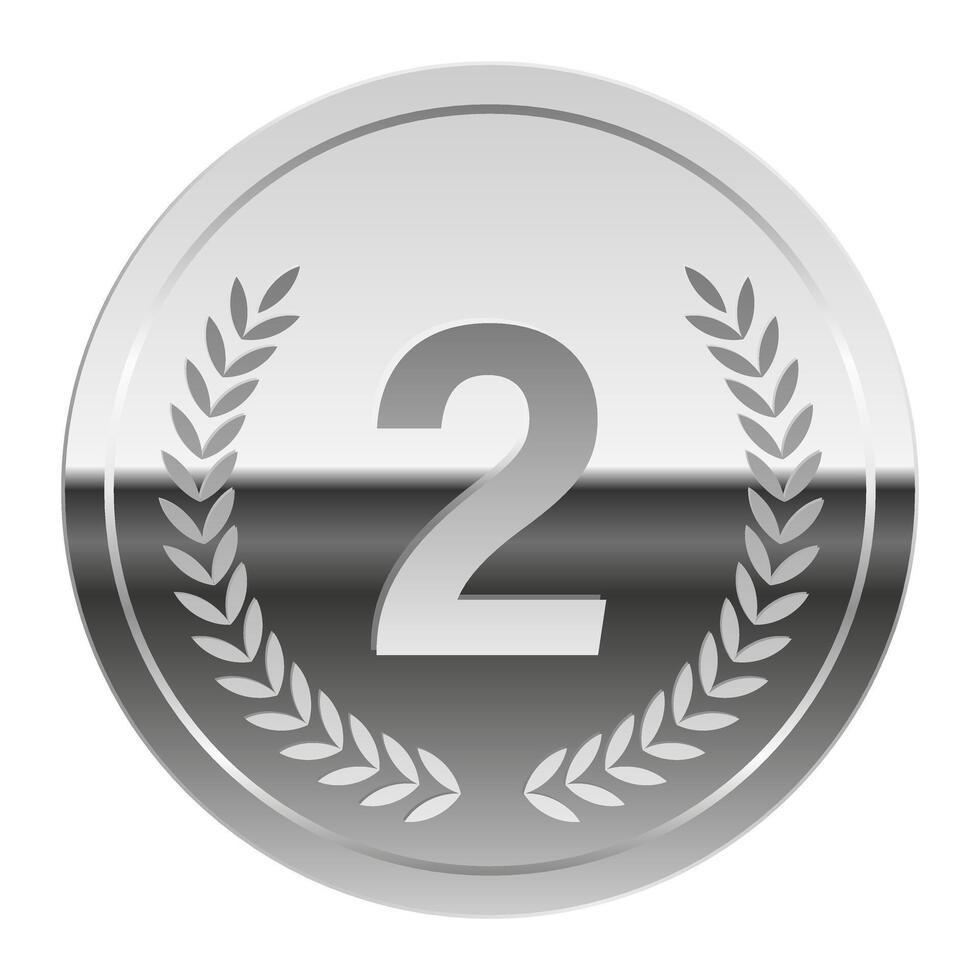 Silver mirror medal for sport and games with number two vector