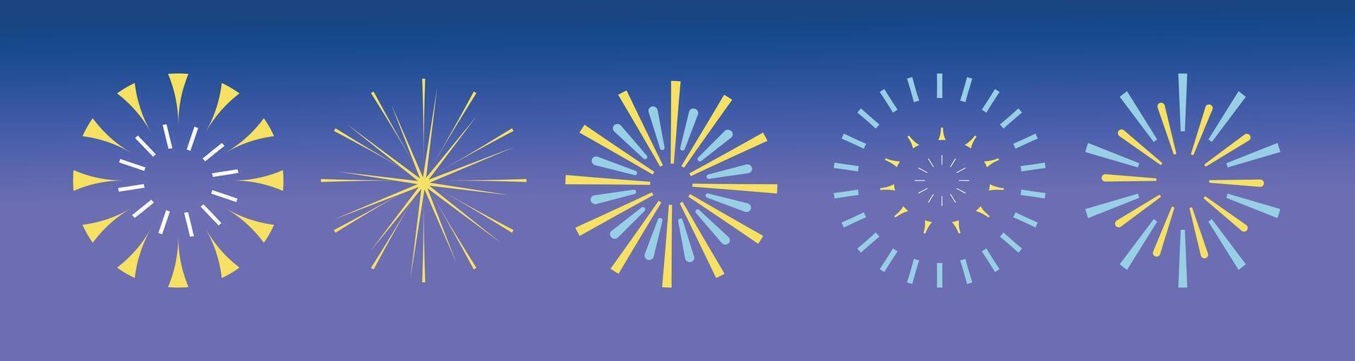 Set of fireworks. New year fireworks. Fireworks party. Firework exploding. Firework festive. vector