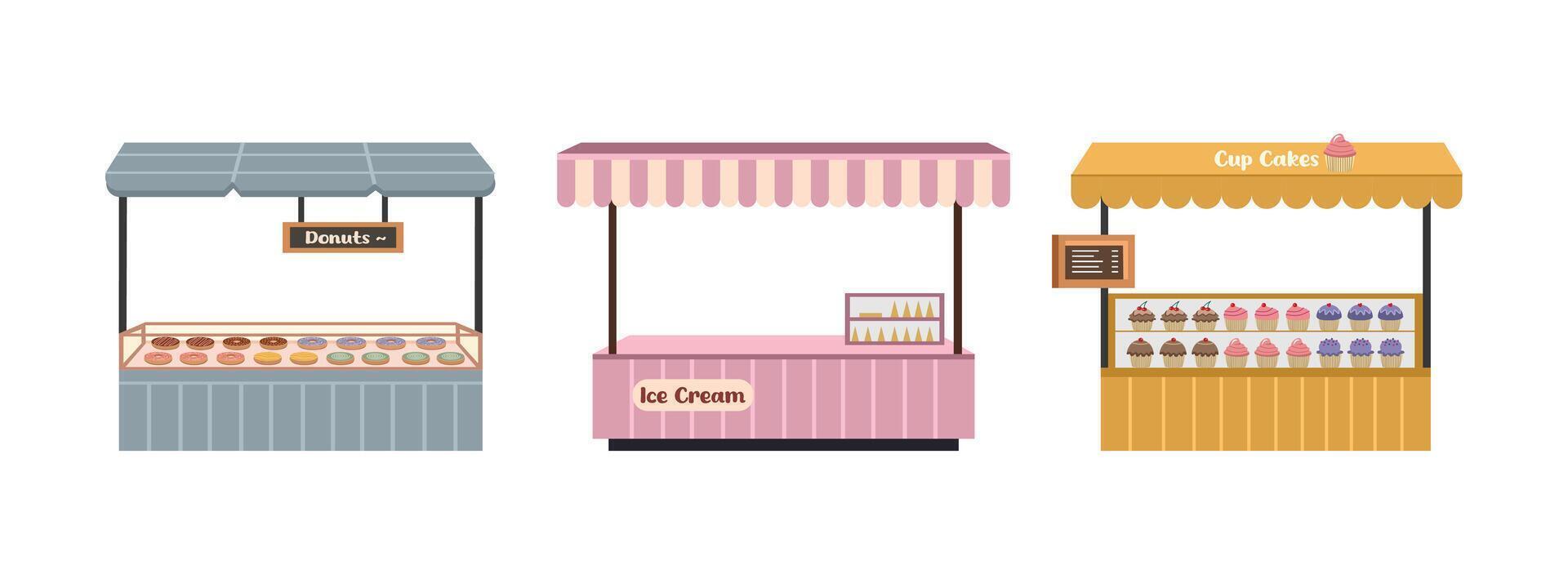 Food fair stand. Set of food stall. Collection of food stand. vector