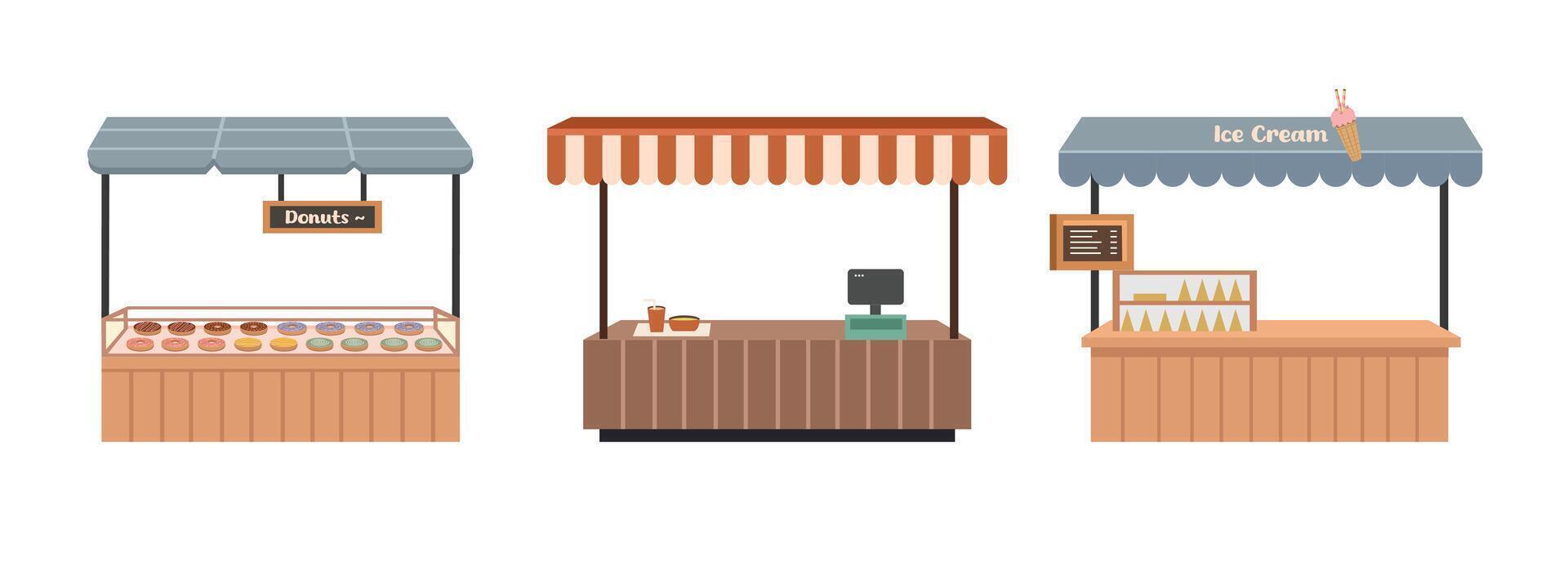 Food stall illustration. Street food stand. Canopy food bazaar. vector