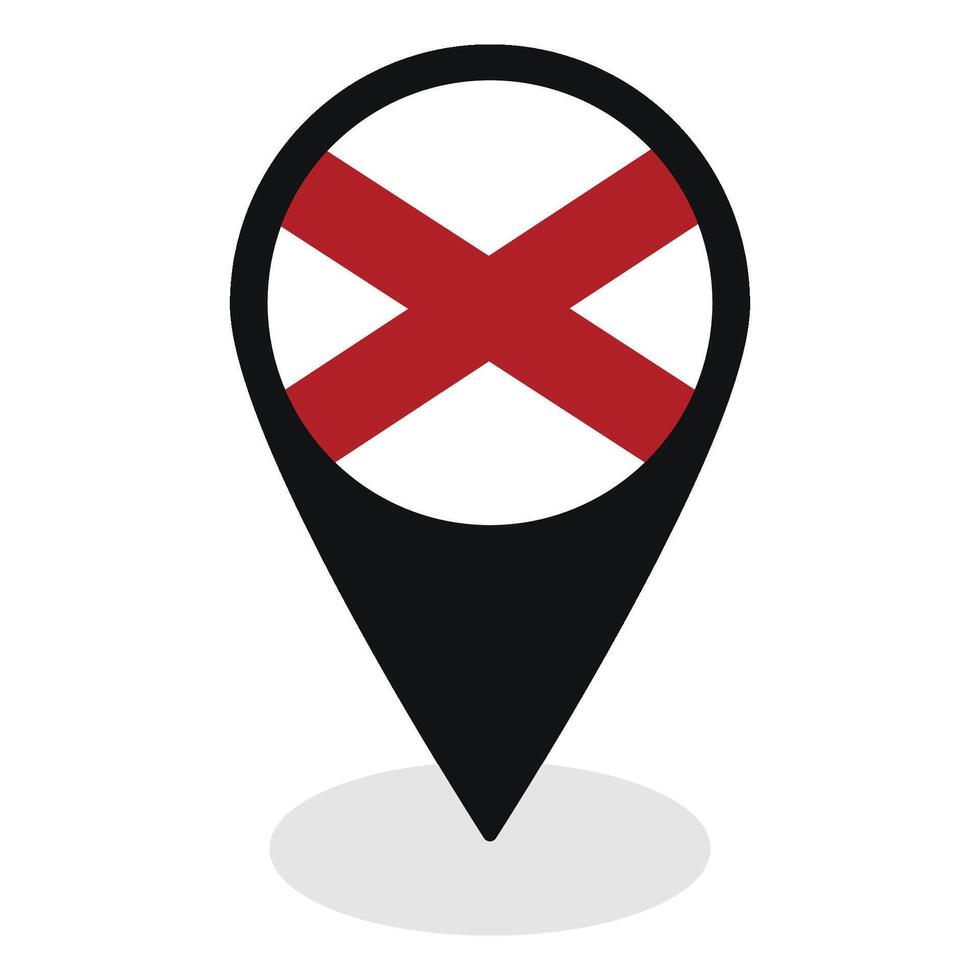 Alabama flag in pin. Flag of Alabama state in black pinpoint. vector