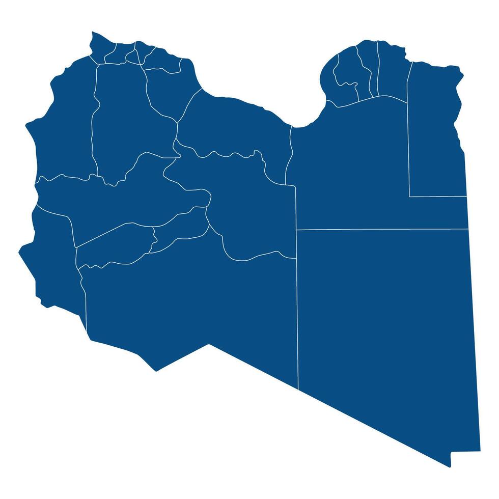 Libya map in district region administrator. Map of Libya district region administrator in blue color vector