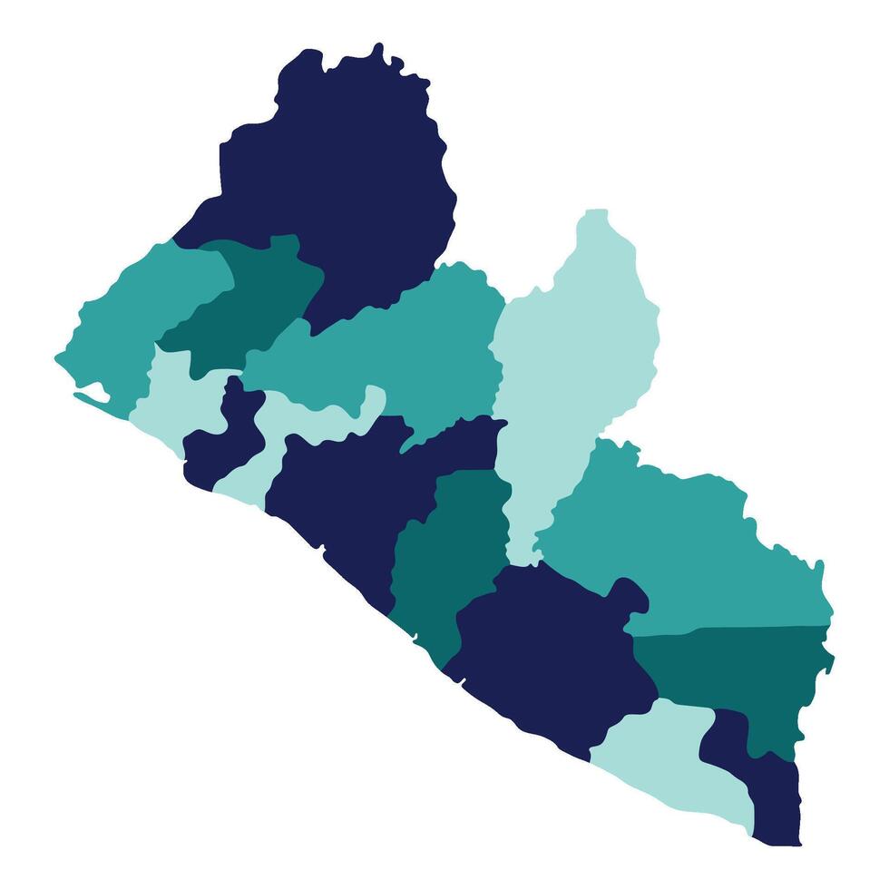Liberia map in region administrator. Map of Liberia region administrator in gradient blue color vector