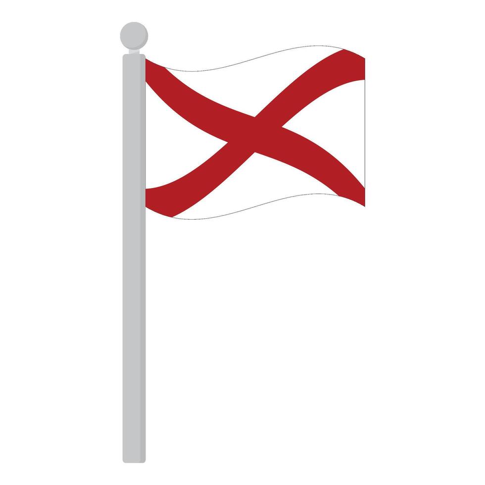 Alabama flag waving with flagpole. Flag of Alabama on flagpole. vector